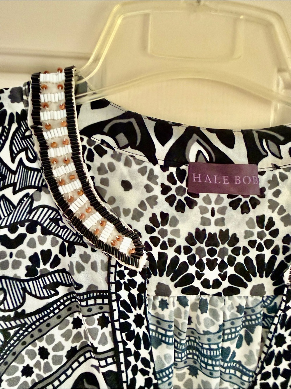 Hale Bob Black & White Printed V-Neck Button Tunic
